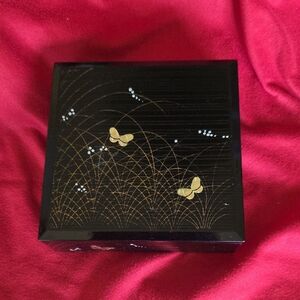 Black Lacquered Box with Gold Butterfly Design